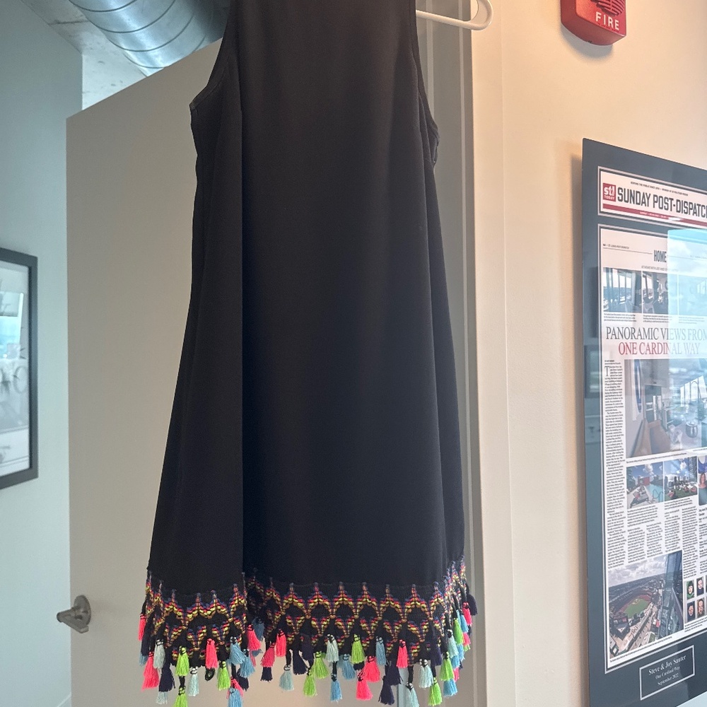 Aidan colorful tassel black party dress